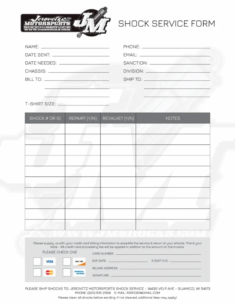 Jerovetz Motorsports Shock Service Form